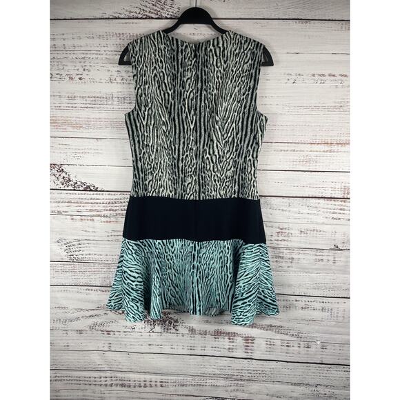 BCBGMAXAZRIA Dress Women's Small Black Teal Animal Print Fit & Flare Sleeveless - Picture 6 of 8